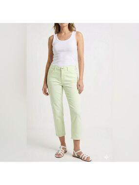 CHICO’S ‘SO SLIMMING’ Crop Pale Green 5 Pocket Gabardine Trousers Sz 12 / L